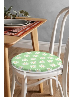 Rem Home Rengirenk Dekoratif Sandalye Minderi Yeşil Modern Yuvarlak 40 x 40 cm Mutfak Balkon Oturma Minderi