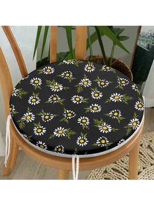 Rem Home Rengirenk Dekoratif Sandalye Minderi Siyah Modern Yuvarlak 40 x 40 cm Mutfak Balkon Oturma Minderi