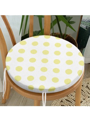 Rem Home Rengirenk Dekoratif Sandalye Minderi Sarı Puantiye Yuvarlak 40 x 40 cm Mutfak Balkon Oturma Minderi