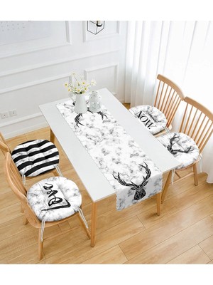 Rem Home Rengirenk Dekoratif Sandalye Minderi Siyah Mermer Yuvarlak 45 x 140 cm Mutfak Balkon Oturma Minderi