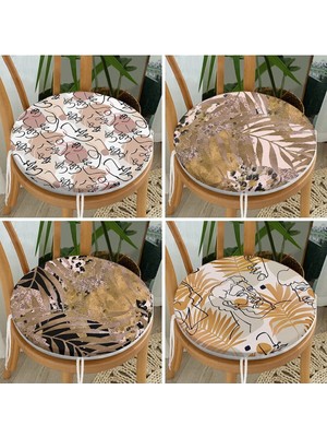 Rem Home Rengirenk Dekoratif Sandalye Minderi Sarı Yaprak Yuvarlak 40 x 40 cm Mutfak Balkon Oturma Minderi