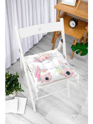 Rem Home Rengirenk Dekoratif Sandalye Minderi Beyaz Hayvan Bağcıklı 40 x 40 cm Mutfak Balkon Oturma Minderi