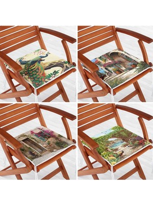 Rem Home Rengirenk Dekoratif Sandalye Minderi Sarı 40 x 40 cm Mutfak Balkon Oturma Minderi