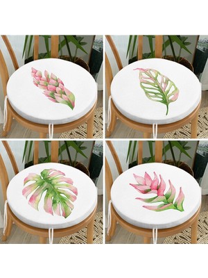 Rem Home Rengirenk Dekoratif Sandalye Minderi Sarı Yaprak Yuvarlak 40 x 40 cm Mutfak Balkon Oturma Minderi