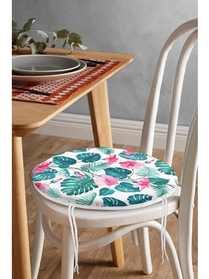 Rem Home Rengirenk Dekoratif Sandalye Minderi Yaprak Yuvarlak 40 x 40 cm Mutfak Balkon Oturma Minderi