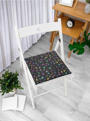 Rem Home Rengirenk Dekoratif Sandalye Minderi Siyah Modern 40 x 40 cm Mutfak Balkon Oturma Minderi