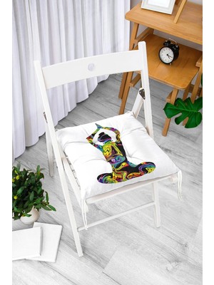 Rem Home Rengirenk Dekoratif Sandalye Minderi Beyaz Hayvan Bağcıklı 40 x 40 cm Mutfak Balkon Oturma Minderi