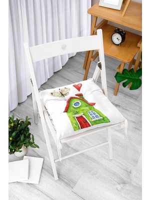 Rem Home Rengirenk Dekoratif Sandalye Minderi Beyaz Modern Bağcıklı 40 x 40 cm Mutfak Balkon Oturma Minderi