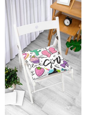 Rem Home Rengirenk Dekoratif Sandalye Minderi Beyaz Modern Bağcıklı 40 x 40 cm Mutfak Balkon Oturma Minderi