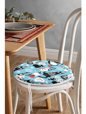 Rem Home Rengirenk Dekoratif Sandalye Minderi Mavi Modern Yuvarlak 40 x 40 cm Mutfak Balkon Oturma Minderi