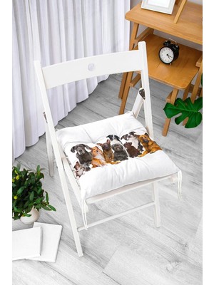 Rem Home Rengirenk Dekoratif Sandalye Minderi Beyaz Modern Bağcıklı 40 x 40 cm Mutfak Balkon Oturma Minderi