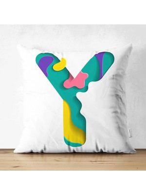 Rem Home Rengirenk Dekoratif Kırlent Kılıfı Beyaz Modern 43 x 43 cm Salon Koltuk Kanepe Yastık Kılıfı