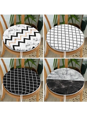Rem Home Rengirenk Dekoratif Sandalye Minderi Sarı Geometrik Yuvarlak 40 x 40 cm Mutfak Balkon Oturma Minderi