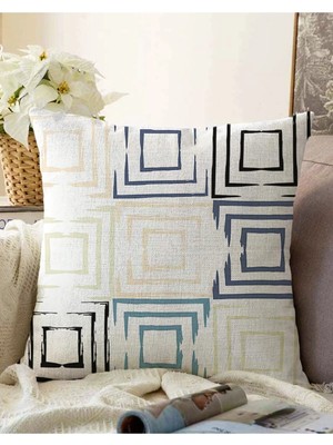 Rem Home Rengirenk Dekoratif Kırlent Kılıfı Beyaz Geometrik 43 x 43 cm Salon Koltuk Kanepe Yastık Kılıfı