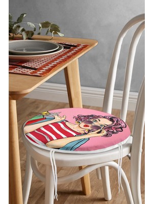 Rem Home Rengirenk Dekoratif Sandalye Minderi Pembe Yuvarlak 40 x 40 cm Mutfak Balkon Oturma Minderi