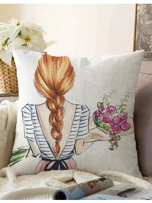 Rem Home Rengirenk Dekoratif Kırlent Kılıfı Çiçekli 43 x 43 cm Salon Koltuk Kanepe Yastık Kılıfı