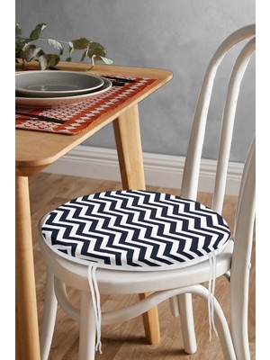 Rem Home Rengirenk Dekoratif Sandalye Minderi Beyaz Geometrik Yuvarlak 40 x 40 cm Mutfak Balkon Oturma Minderi
