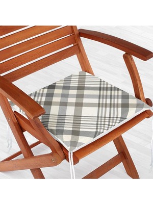 Rem Home Rengirenk Dekoratif Sandalye Minderi Gri Ekose 40 x 40 cm Mutfak Balkon Oturma Minderi