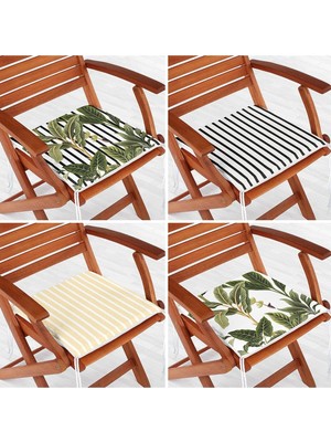 Rem Home Rengirenk Dekoratif Sandalye Minderi Sarı Yaprak 40 x 40 cm Mutfak Balkon Oturma Minderi