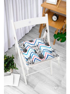 Rem Home Rengirenk Dekoratif Sandalye Minderi Beyaz Hayvan Kare Bağcıklı 40 x 40 cm Mutfak Balkon Oturma Minderi