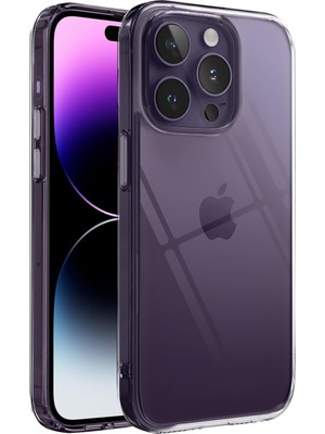 iPhone 14 Pro ile Uyumlu Crystal Clear (Ultra Şeffaf Silikon) Kılıf Arkası Sert Polikarbonat Ken