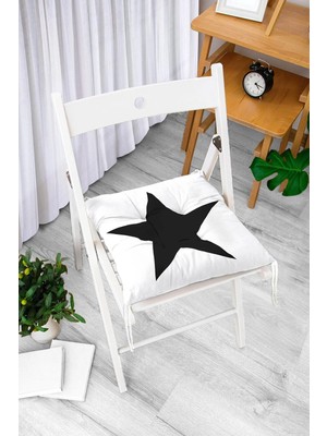 Rem Home Rengirenk Dekoratif Sandalye Minderi Beyaz Modern Bağcıklı 40 x 40 cm Mutfak Balkon Oturma Minderi