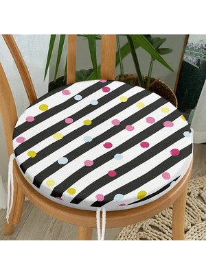 Rem Home Rengirenk Dekoratif Sandalye Minderi Beyaz Puantiye Yuvarlak 40 x 40 cm Mutfak Balkon Oturma Minderi
