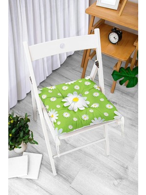 Rem Home Rengirenk Dekoratif Sandalye Minderi Beyaz Modern Bağcıklı 40 x 40 cm Mutfak Balkon Oturma Minderi