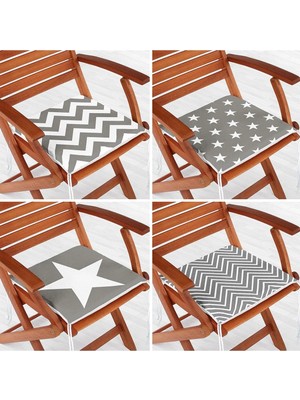 Rem Home Rengirenk Dekoratif Sandalye Minderi Gri Yıldız 40 x 40 cm Mutfak Balkon Oturma Minderi