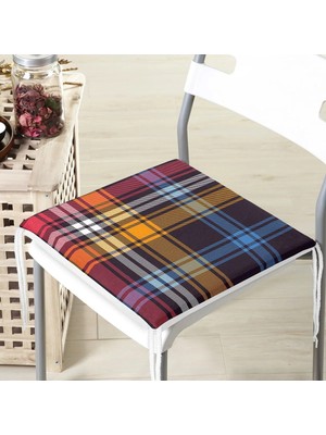 Rem Home Rengirenk Dekoratif Sandalye Minderi Sarı Ekose 40 x 40 cm Mutfak Balkon Oturma Minderi