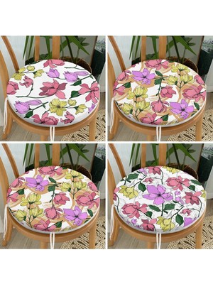 Rem Home Rengirenk Dekoratif Sandalye Minderi Beyaz Modern Yuvarlak 40 x 40 cm Mutfak Balkon Oturma Minderi