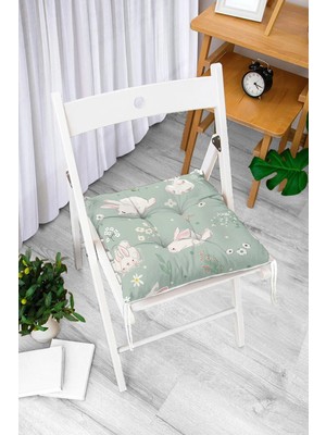 Rem Home Rengirenk Dekoratif Sandalye Minderi Beyaz Modern Bağcıklı 40 x 40 cm Mutfak Balkon Oturma Minderi