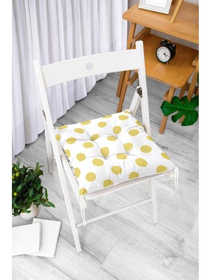 Rem Home Rengirenk Dekoratif Sandalye Minderi Beyaz Puantiye Bağcıklı 40 x 40 cm Mutfak Balkon Oturma Minderi