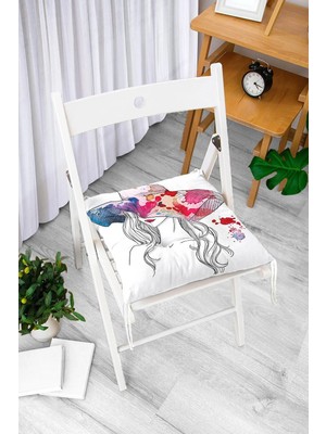 Rem Home Rengirenk Dekoratif Sandalye Minderi Beyaz Hayvan Bağcıklı 40 x 40 cm Mutfak Balkon Oturma Minderi