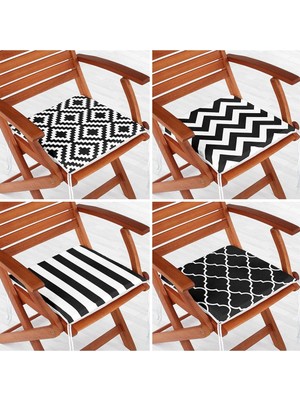 Rem Home Rengirenk Dekoratif Sandalye Minderi Beyaz Geometrik 40 x 40 cm Mutfak Balkon Oturma Minderi