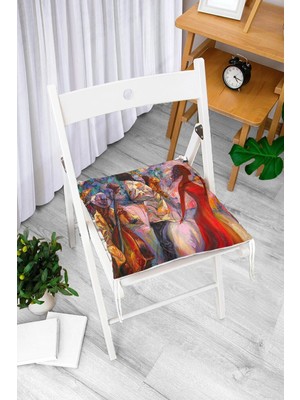 Rem Home Rengirenk Dekoratif Sandalye Minderi Beyaz Modern Bağcıklı 40 x 40 cm Mutfak Balkon Oturma Minderi