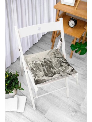 Rem Home Rengirenk Dekoratif Sandalye Minderi Beyaz Hayvan Bağcıklı 40 x 40 cm Mutfak Balkon Oturma Minderi