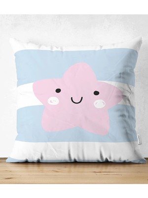 Rem Home Rengirenk Dekoratif Kırlent Kılıfı Pembe Yıldız 43 x 43 cm Salon Koltuk Kanepe Yastık Kılıfı