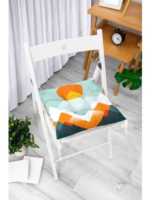 Rem Home Rengirenk Dekoratif Sandalye Minderi Beyaz Soyut Bağcıklı 40 x 40 cm Mutfak Balkon Oturma Minderi