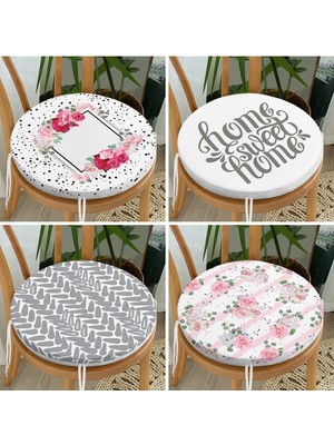 Rem Home Rengirenk Dekoratif Sandalye Minderi Gri Yuvarlak 40 x 40 cm Mutfak Balkon Oturma Minderi