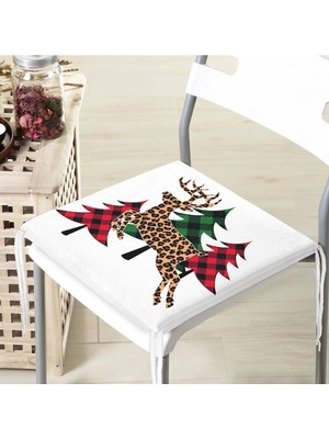 Rem Home Rengirenk Dekoratif Sandalye Minderi Beyaz Ekose 40 x 40 cm Mutfak Balkon Oturma Minderi