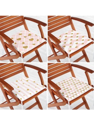 Rem Home Rengirenk Dekoratif Sandalye Minderi Pembe Geometrik 40 x 40 cm Mutfak Balkon Oturma Minderi