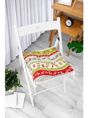 Rem Home Rengirenk Dekoratif Sandalye Minderi Beyaz Hayvan Kare Bağcıklı 40 x 40 cm Mutfak Balkon Oturma Minderi