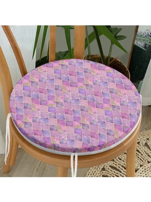 Rem Home Rengirenk Dekoratif Sandalye Minderi Geometrik Yuvarlak 40 x 40 cm Mutfak Balkon Oturma Minderi