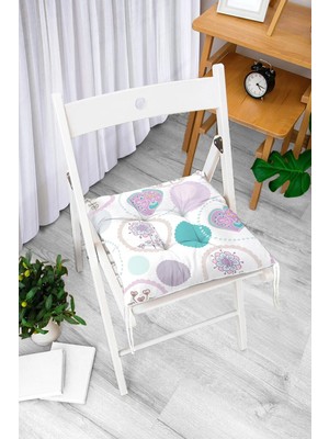 Rem Home Rengirenk Dekoratif Sandalye Minderi Beyaz Hayvan Yuvarlak Bağcıklı 40 x 40 cm Mutfak Balkon Oturma Minderi