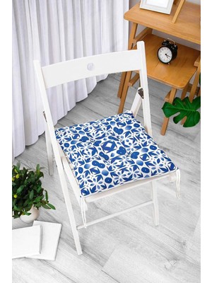 Rem Home Rengirenk Dekoratif Sandalye Minderi Beyaz Modern Bağcıklı 40 x 40 cm Mutfak Balkon Oturma Minderi
