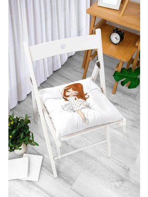 Rem Home Rengirenk Dekoratif Sandalye Minderi Beyaz Hayvan Kare Bağcıklı 40 x 40 cm Mutfak Balkon Oturma Minderi