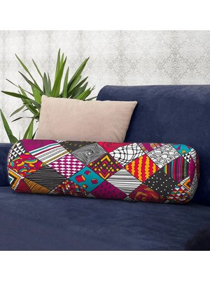 Rem Home Rengirenk Dekoratif Kırlent Kılıfı Sarı Geometrik 60 x 20 cm Salon Koltuk Kanepe Yastık Kılıfı