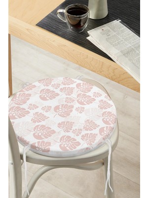 Rem Home Rengirenk Dekoratif Sandalye Minderi Beyaz Yaprak Yuvarlak 40 x 40 cm Mutfak Balkon Oturma Minderi