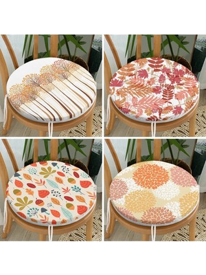 Rem Home Rengirenk Dekoratif Sandalye Minderi Sarı Yaprak Yuvarlak 40 x 40 cm Mutfak Balkon Oturma Minderi